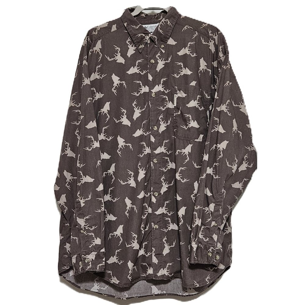 Columbia Button Front Long Sleeve Buck Print Cotton Shirt | XXL